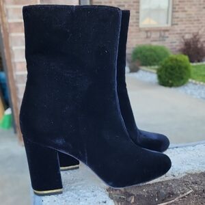 Michael Kors Black Velvet Block Heel Ankle Boots